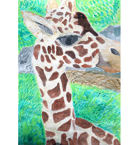 今年も話題の キリンの親子 動物好き 自己流 水彩画 絵画 - 絵画